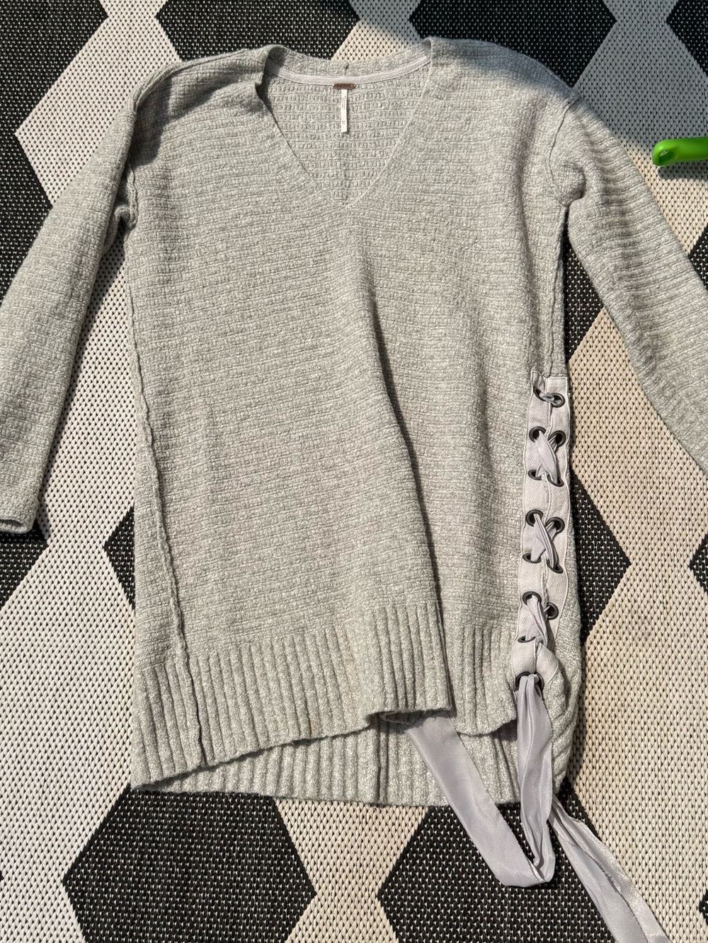 RARE Free People Light Gray V-Neck Lace-Up Side Knit Sweater Dress